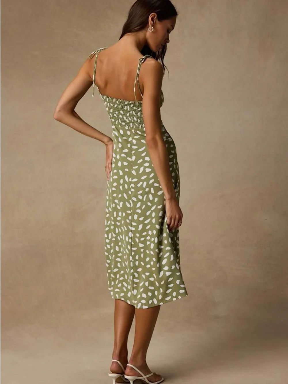 NWT Lulus Party in Paris Sage Green Print Tie-Strap Midi Dress